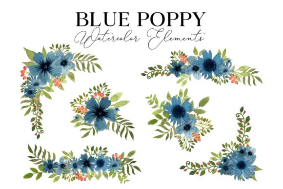 Blue Poppy Watercolor Floral Design